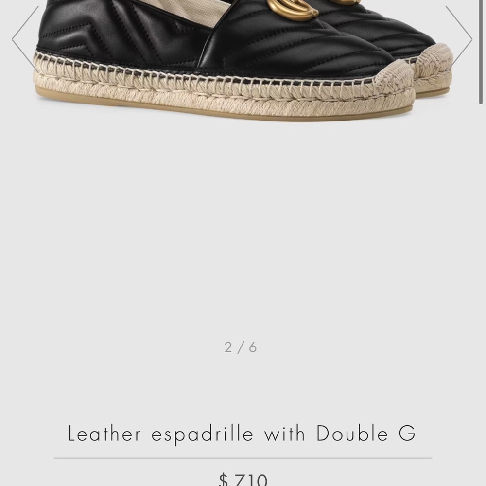 Gucci Black Quilted Leather Espadrilles with Gold Double G